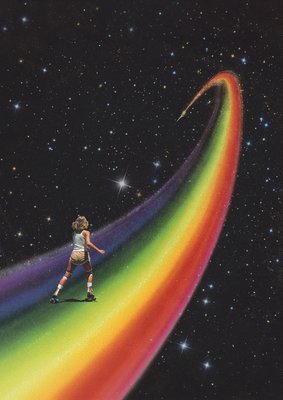 Retro Cosmic Rainbow Roller Skating by Vertigo Artography